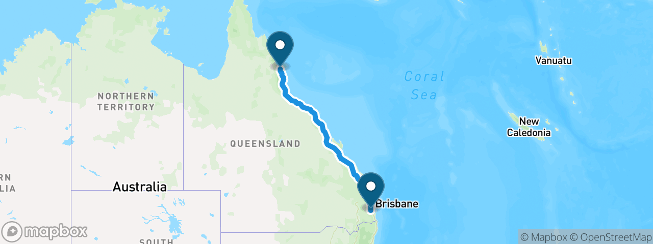 Driving route from Brisbane to Cairns