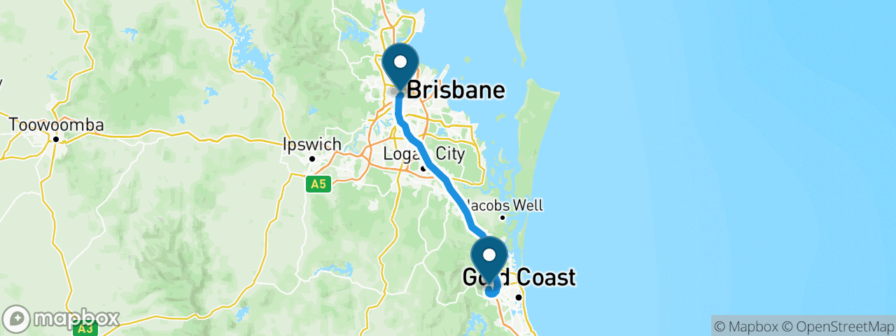 Driving route from Brisbane to Gold Coast
