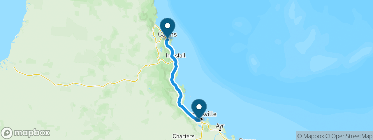 Driving route from Cairns to Townsville