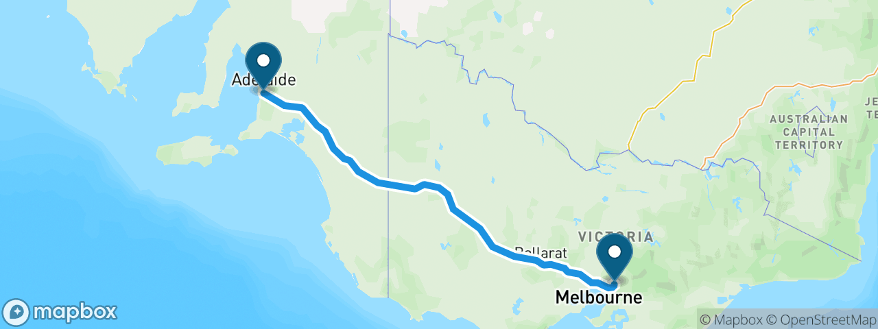 Driving route from Melbourne to Adelaide