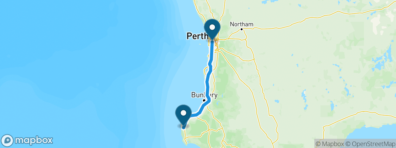 Driving route from Perth to Margaret River
