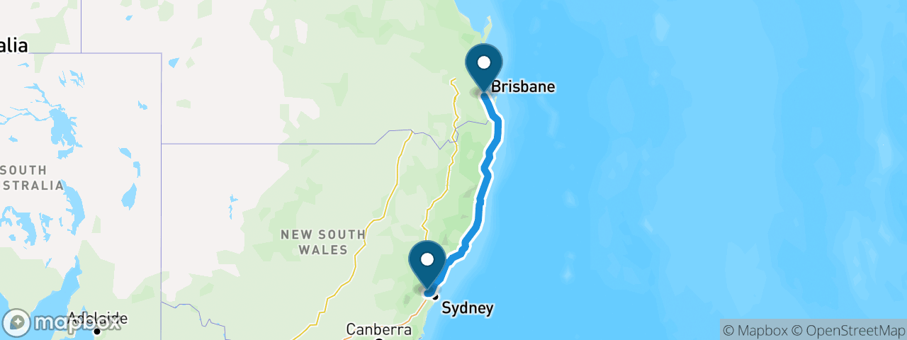 Driving route from Sydney to Brisbane
