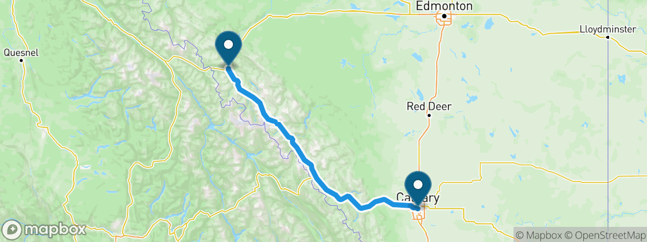 Driving route from Calgary to Jasper