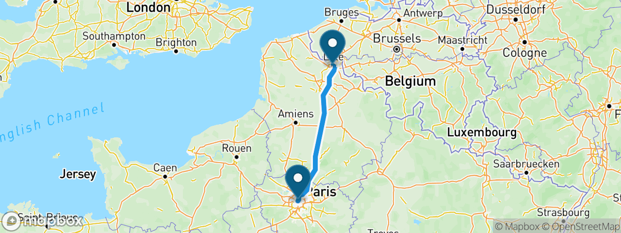 Driving route from Paris to Lille