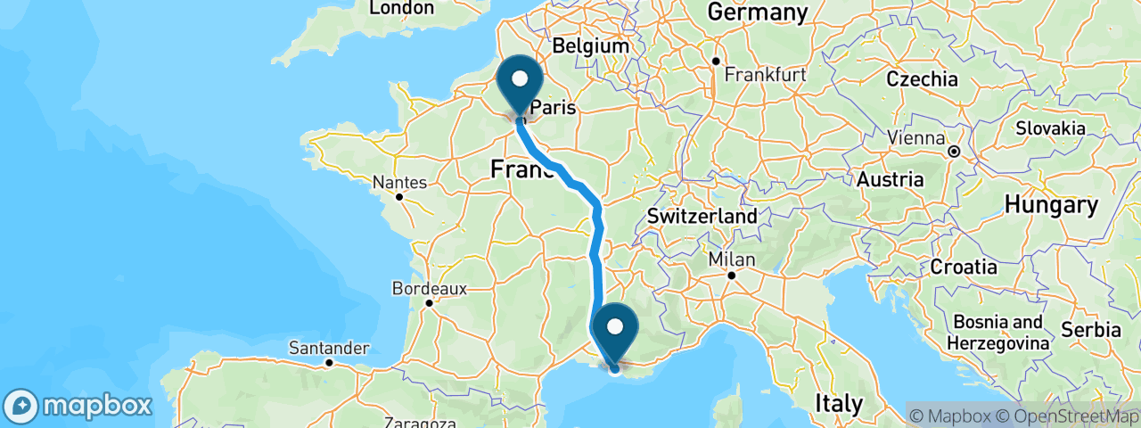 Driving route from Paris to Marseille
