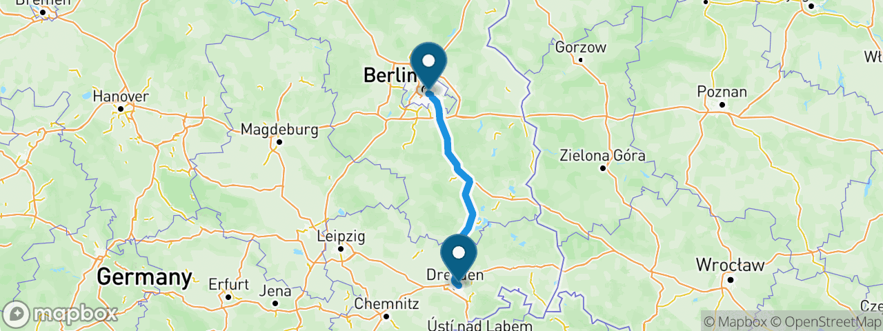 Driving route from Berlin to Dresden