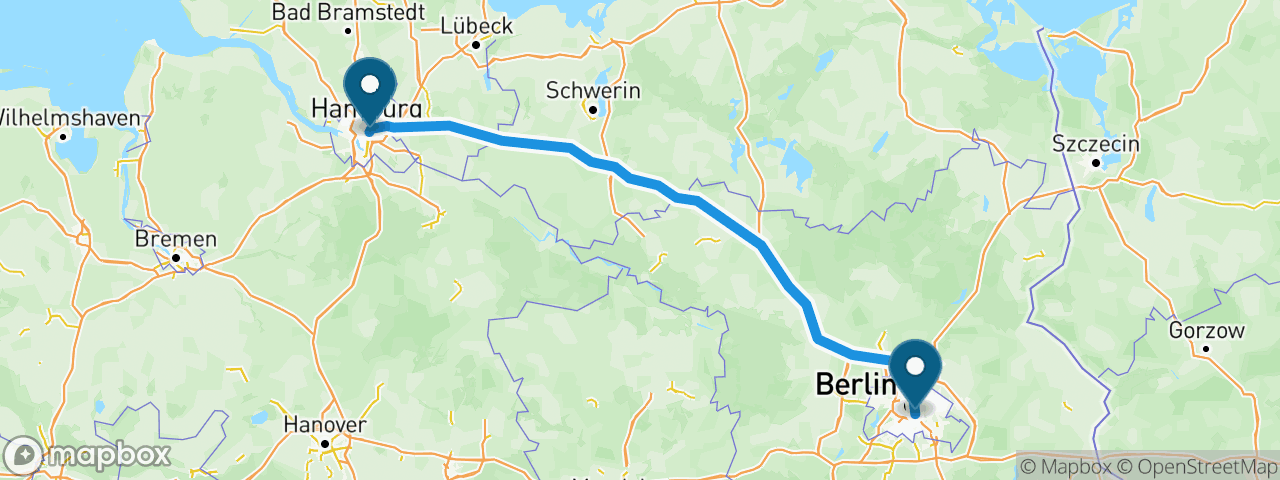 Driving route from Berlin to Hamburg
