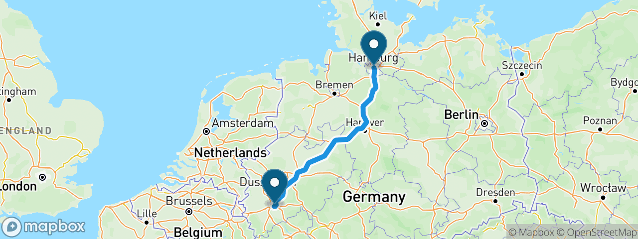 Driving route from Cologne to Hamburg