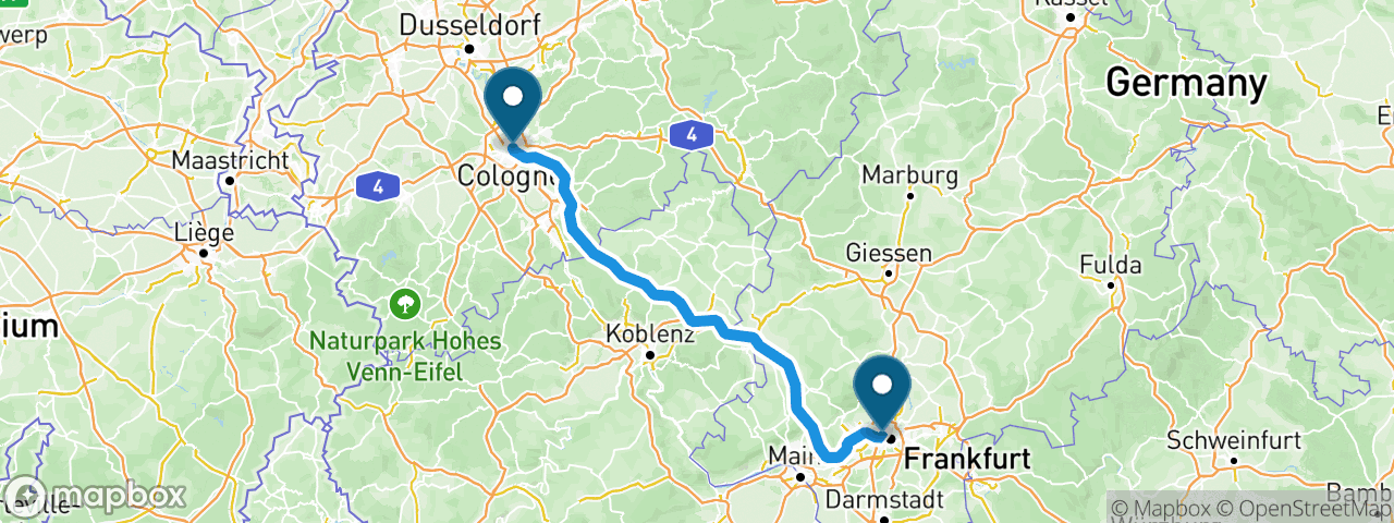 Driving route from Frankfurt to Cologne