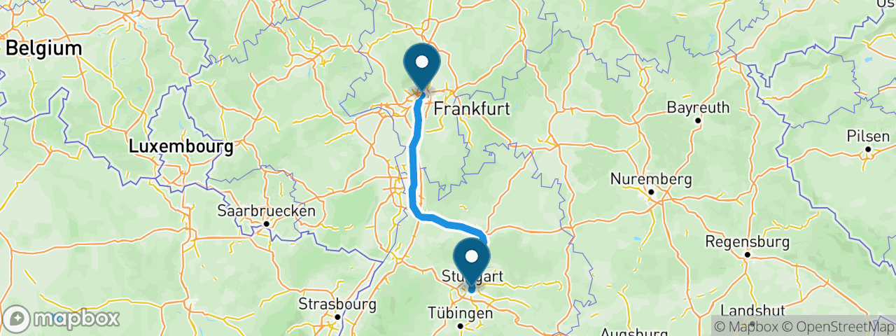 Driving route from Frankfurt to Stuttgart