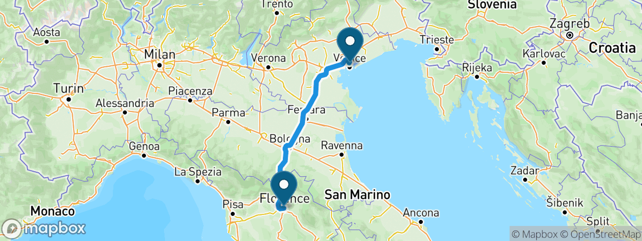 Driving route from Florence to Venice