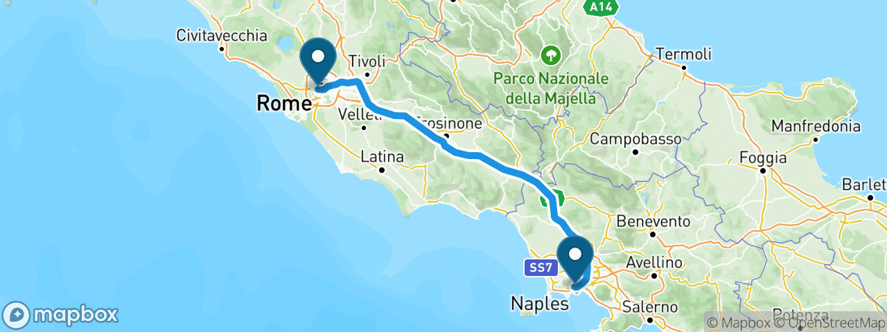 Driving route from Rome to Naples