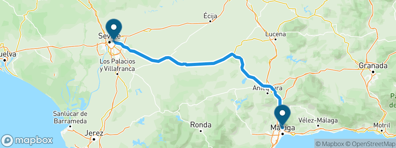 Driving route from Malaga to Seville