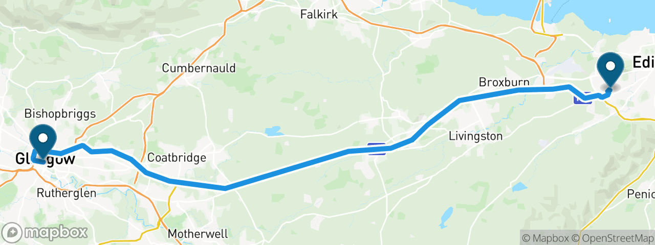 Driving route from Edinburgh to Glasgow