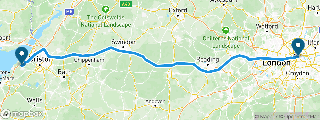 Driving route from London to Bristol