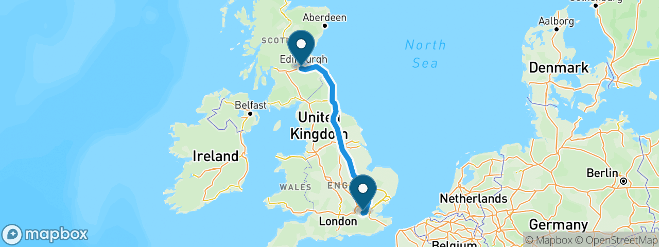 Driving route from London to Edinburgh