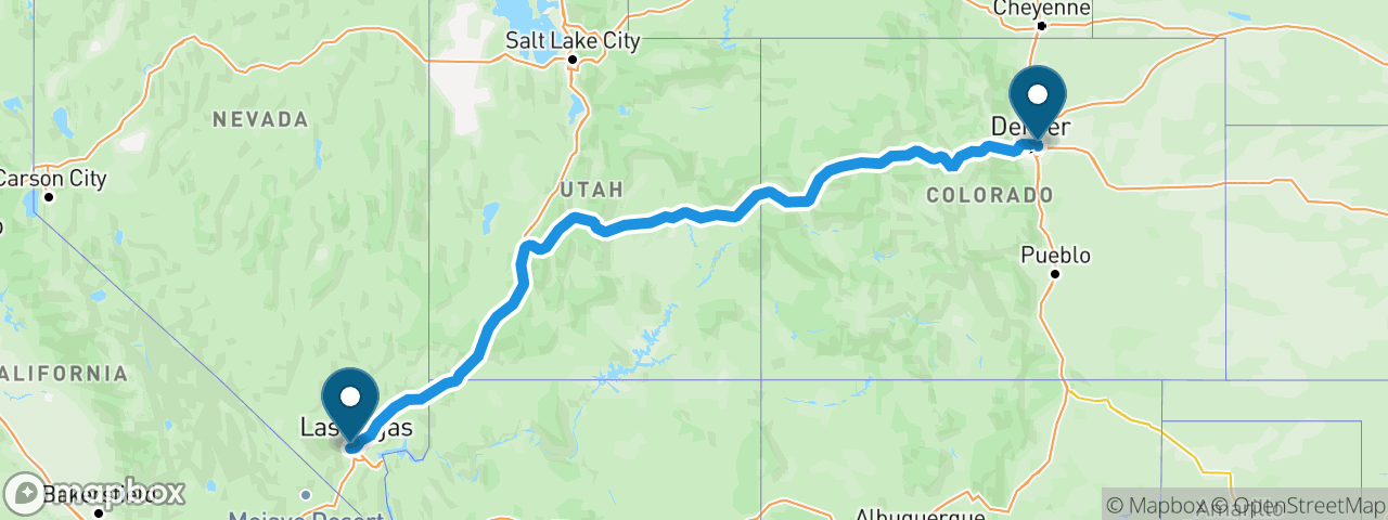 Driving route from Denver to Las Vegas