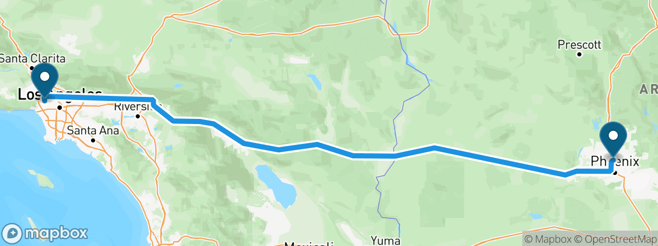 Driving route from Los Angeles to Phoenix