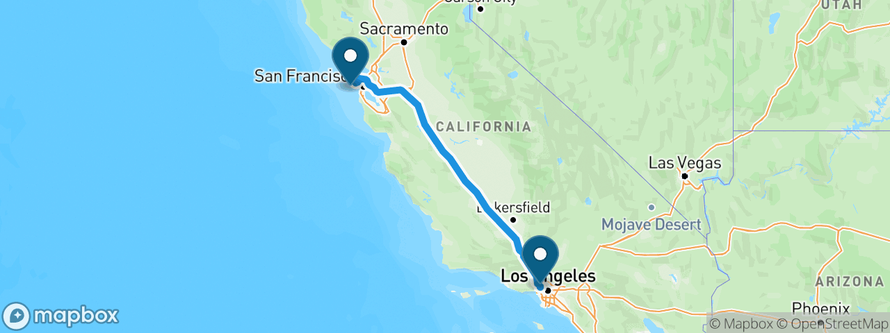 Driving route from Los Angeles to San Francisco