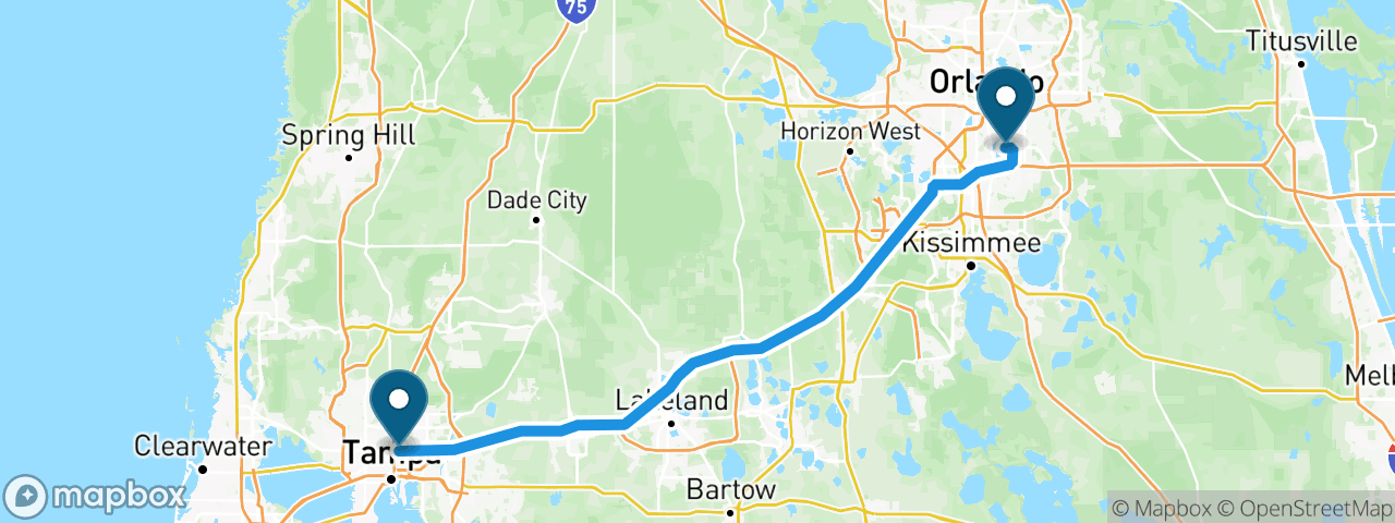 Driving route from Orlando to Tampa