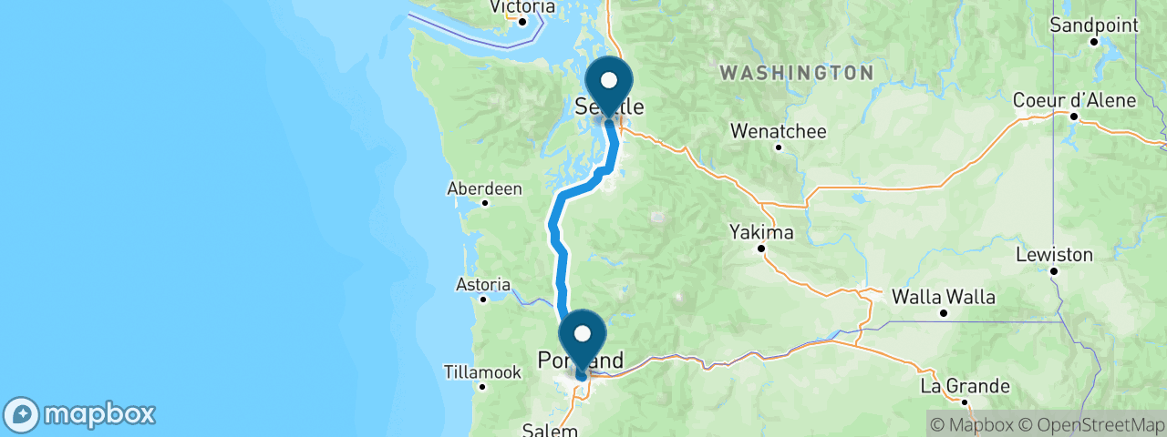 Driving route from Seattle to Portland